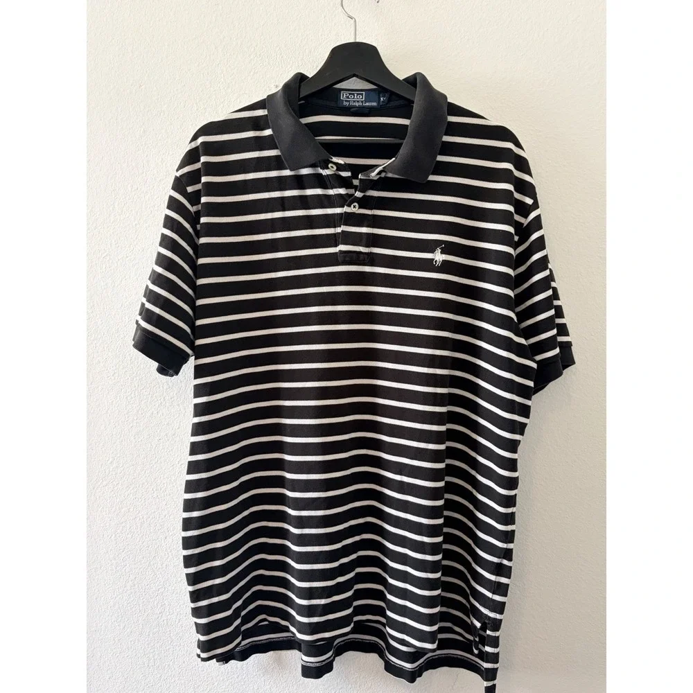 Polo by Ralph Lauren Men's Polo Shirt XXL Black White Striped Short Sleeve Pony